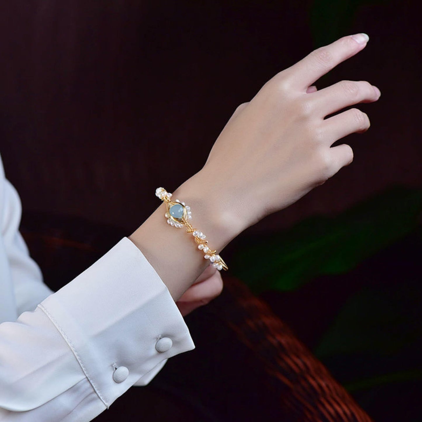 Gold Pearl Wire Bracelet