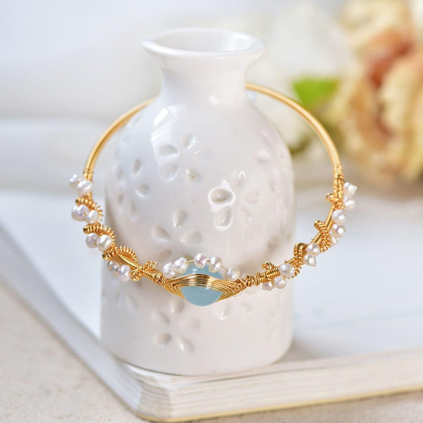 Gold Pearl Wire Bracelet