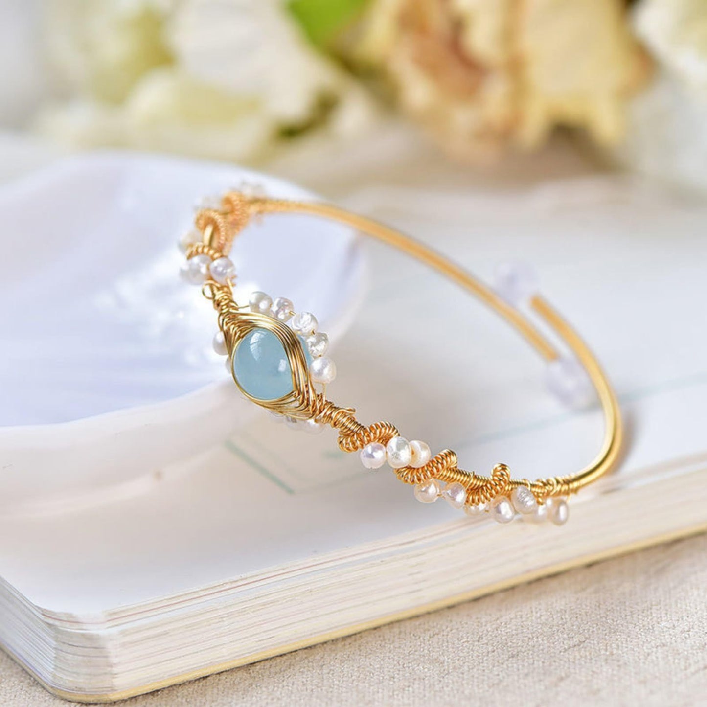 Gold Pearl Wire Bracelet