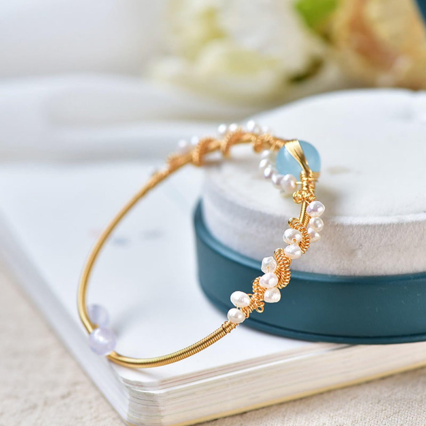 Gold Pearl Wire Bracelet