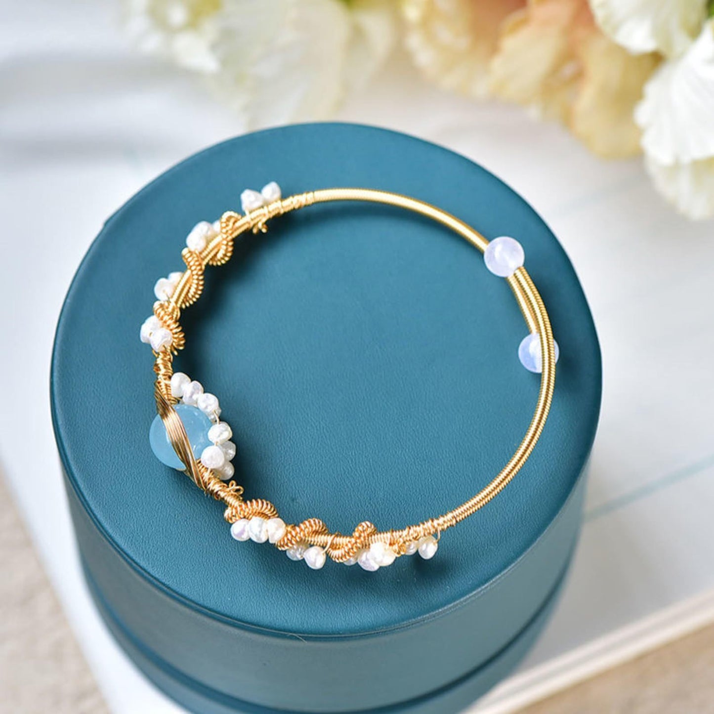 Gold Pearl Wire Bracelet